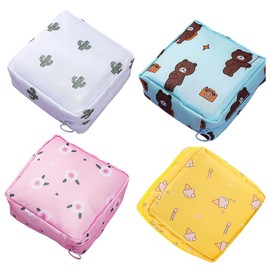 4 Pack Period Bag, Sanitary Pad Storage Bag with Zipper, Small Cute Pouch for Purse, Portable Period Bags for Teenage Girls, First Period Kit for Girls, Tampon Holder