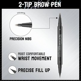 NinjaTiger Eyebrow Pencil Brow Pen - 2-Pack 2-IN-1 Dual-Ended Eye Brow Pencils 2-Fork-Tip Microblading Eyebrow Pen for Women Waterproof Eyebrow Pen with Brow Brushes Dark Brown ＆ Black Brown