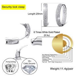TOPGRILLZ Iced Out Hoop Earrings Cubic Zirconia Huggie Cartilage Cuff Hypoallergenic 14K Gold Plated Luxury Fashion Round Circle Earrings For Women-29mmSilver