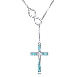 YAFEINI Cross Y Pendant Necklace 925 Sterling Silver Origami Turquoise Infinity Cross Pendant Christian Jewelry Gifts for Women Men