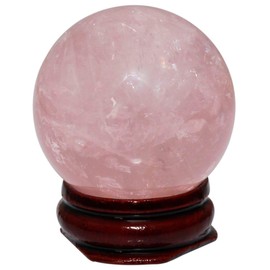 mookaitedecor Natural Rose Quartz Crystal Ball with Wooden Stand, Healing Crystal Stone Balls for Fengshui, Meditation, Reiki, Chakra Balancing, Healing, Home & Office Decoration, 50-55 mm
