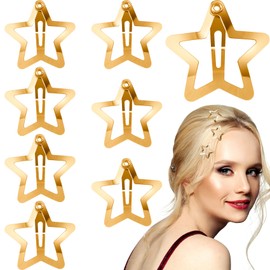 HINZIC 8PCS 1inch Gold Star Hair Clips 30mm Metal Snap Barrettes Non Slip Cute Wedding Festival Halloween Christmas Hair Accessories for Women