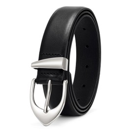 XZQTIVE Women's Leather Belts, Classic Minimalist Design For Jeans Pants Dresses, Black Belt With Sliver Buckle