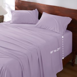 Bedsure Twin XL Sheets Dorm Bedding, Soft Breathable Extra Long Twin Sheets, Moisture Wicking Bedding Sheets & Pillowcases, Extra Deep Pocket Mattress Sheets Fits Up to 21" Thick, Light Purple