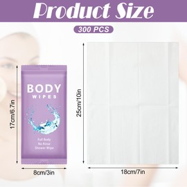 Treela 300 Pcs Large Body Wipes Individually Wrapped Bath Wipes for Adults Bathing No Rinse Shower Wipes Bulk Deodorant for Homeless Personal Cleansing Wipes for Travel Gym(Purple, 7.09" x 9.84")