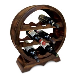 Puzzled Solomon Wine Rack - Freestanding Wooden Circle Wine Holder for 10 Wine Bottles, Decorative Wine Bottle Rack Table Top, Rustic Countertop Wine Storage Shelf Organizer for Wine Bar & Home Decor
