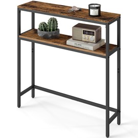 VASAGLE Console Table, 2-Tier Narrow Sofa Table with 2 Shelves, 7.9 x 31.5 x 31.5 Inches, for Living Room, Hallway, Entryway, Rustic Brown and Ink Black ULNT130K01V1