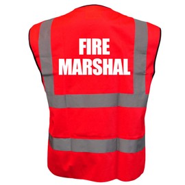 FIRE MARSHAL Red Hi Vis Viz Reflective Vest Waistcoat Printed Front and Back Safety Workwear- Printed By Brook Hi Vis, XXX-Large