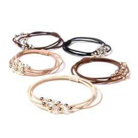 Wasise Hair Tie Bracelet - 20pcs Nylon Elastic Hair Ties for Women, Boho Ties or Bracelet with Bead, for Thick or Skinny Crystal Hairs Accessories, Simple Temperament (5 Colors, 4 Strips Per Color)