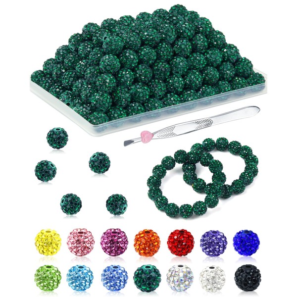 120PCS FIVEIZERO Rhinestone Beads for Jewelry Making, 10mm Emerald Shiny