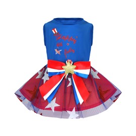 Yymobt 4th of July Dog Dress Patriotic Dog Clothes Puppy Tulle Skirts with Bowtie Star for Independence Day Party Small Medium Puppy Dogs Cats Outfit