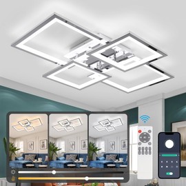 Acrylic Modern LED Ceiling Light, Square LED Flush Mount Ceiling Light, Dimmable Kitchen Light Fixtures with Remote&APP, Close to Ceiling Lighting Fixture for Dining Room Kitchen Living Room Bedroom