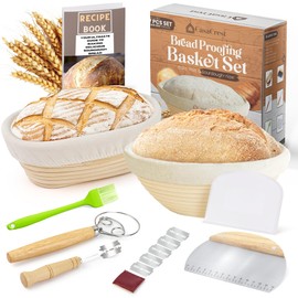 Casa Crest Sourdough Bread Baking Kit - Includes 1 Oval and 1 Round Banneton Basket for Proofing and Rising, Bowl Scraper, Cookbook, Liners, and Tools - Accessories and Supplies for Adults