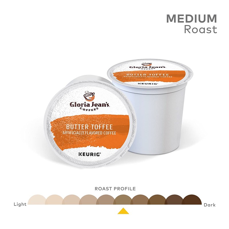 Gloria Jean's Coffees Butter Toffee, Single-Serve Keurig K-Cup Pods, Flavored