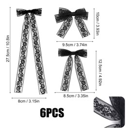 6pcs Lace Hair Bow, Elegant Bows Lace Hair Bow Clips Tassel Barrettes Hair Clips with Long Tails Accessories for Women(Black)