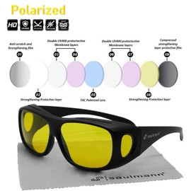 Saulmann® Polarised Unisex Over-Top Anti-Glare Glasses - Contrast Outdoor & Night Driving Glasses with UV Protection Against Glaring Light and Anti-Reflective Coating - SM5775
