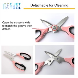 C.Jet Tool Kitchen Shears Disassemble Blade Washing Multi-functional Kitchen Scissors Stainless Steel Blade Strong Plastic Bottle Cardboard Milk Pack Disassemble Scissors for Various Uses - Pink