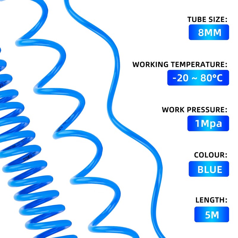 TAILONZ PNEUMATIC 5M PU Air Spiral Hose with 8 mm