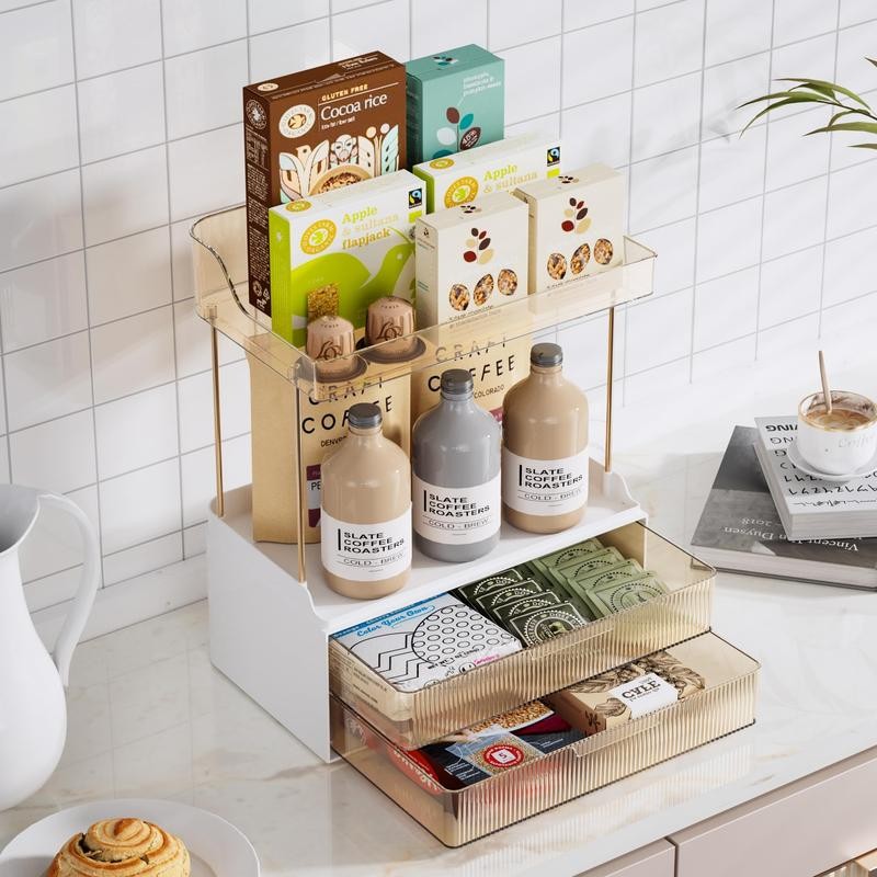 DELAMU 2-Tier 2-Drawer Countertop Organizer, Ideal for storing cosmetics, skincare,