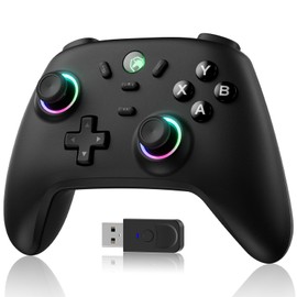 PC コントローラー ワイヤレス ホール効果スティック RGBライト TURBO連射 振動調整 6軸ジャイロセンサー 800mAhバッテリー ブラック
