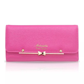 Women Girls Leather Trifold Cute Bowknot Wallet Card Holder Phone Pocket Handbag