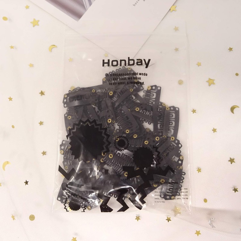 Honbay 50PCS 6-Teeth Black U-Shape Snap Clips for Hair Extensions