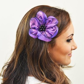 Expo International Lala Organza Flower Brooch and Hairclip Hair Accessory, Purple