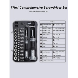 [Super Durable] 77in1 Screwdriver Set, Include 46in1 Precision Screwdriver and 23in1 1/4 Inch Nut Driver, Flat Head, Torx, Hex, Square, Repair Kit, Man Gift Screw Driver
