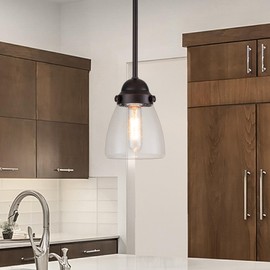 Edvivi Yellowstone 1-Light Pendant Light with Seeded Glass Shade, Adjustable Height Rustic Hanging Ceiling Lighting Fixture for Kitchen Island, Sink, Dining Room, Oil Rubbed Bronze Finish, 5.25 in.