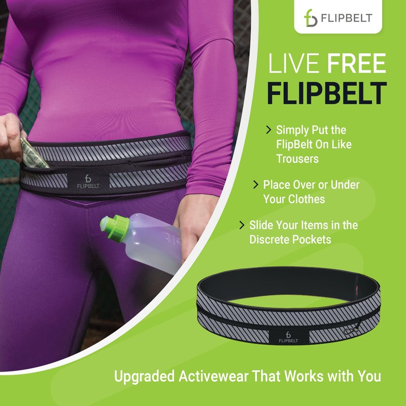 FlipBelt Cinturón Reflectante para Correr, Negro, Grande