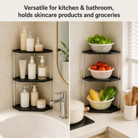 Havnix 3 Tier Kitchen Spice Racks Corner Shelf Organiser Bathroom Space Saving Countertop Organiser for Dresser Kitchen Bedroom or Office