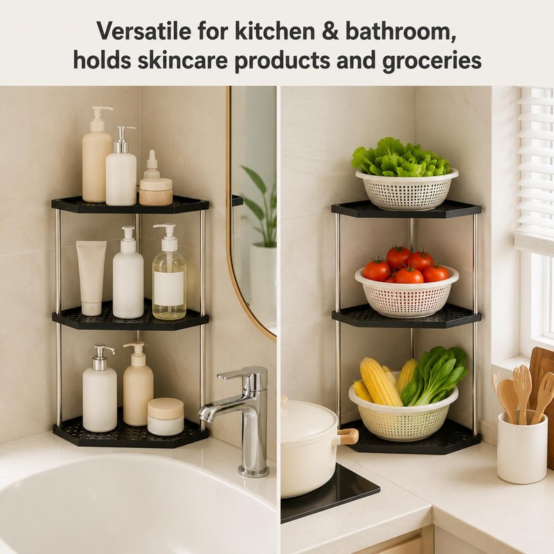 Havnix 3 Tier Kitchen Spice Racks Corner Shelf Organiser Bathroom