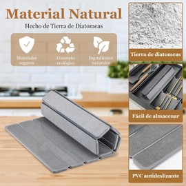 Alfombrillas de Secado para Platos,Plegable,Eterilla de Tierra de Diatomeas Súper Absorbente,Ecológica,Esterilla de Piedra para Secar Platos,Tazas,Botellas,60 x 40 cm,Gris Claro