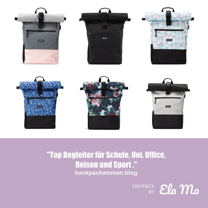 Ela Mo Women's School Backpack, Rolltop, Beautiful, Comfortable and Sophisticated,