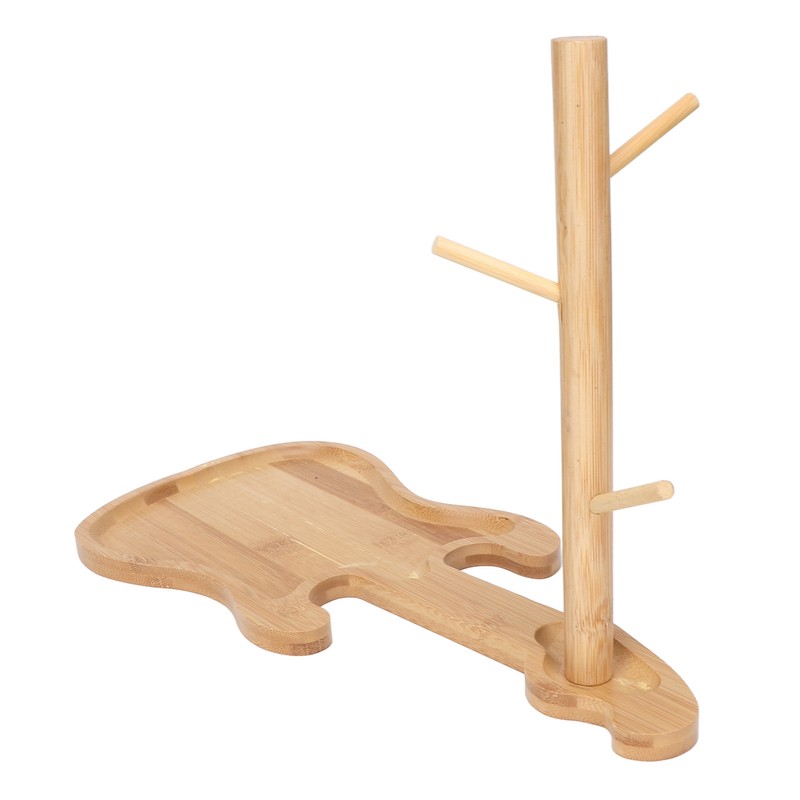 Key Storage Tray Wood Modern Guitar Shaped Base Jewelry Key