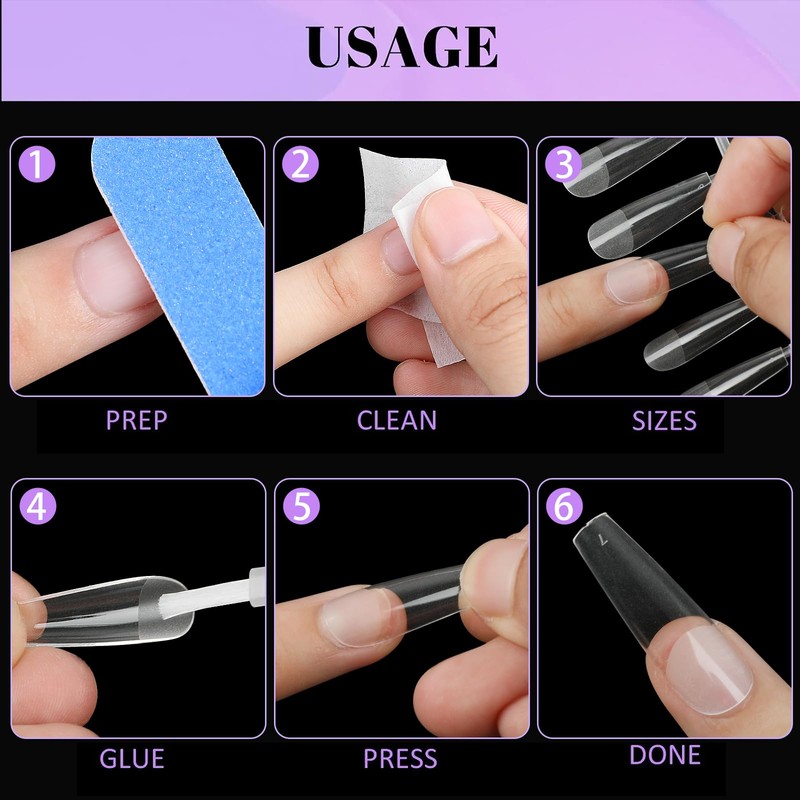 Fingooo Nail Tips, Clear, 240 Pieces, Long, Ultra Thin, Clear,