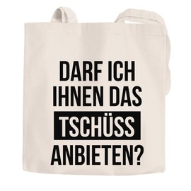 Moonworks® Jute Bag with German Text "Darf ich Ihnen das Tschüss anbiet" Cotton Bag Natural with 2 Long Handles