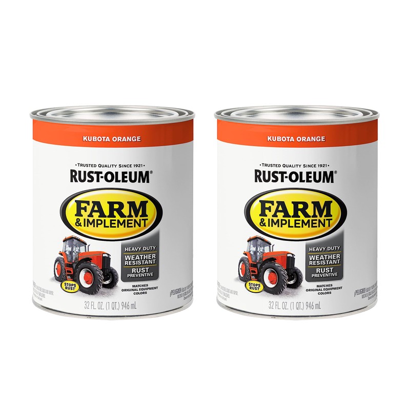 Rust-Oleum 280159-2PK Farm & Implement Enamel Paint, Quart, Kubota Orange,