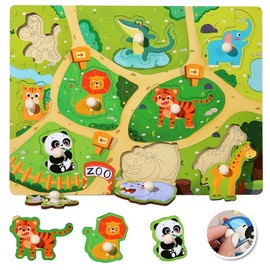 KUKUTrue Montessori Toy 1 2 3, Games from 1 Year, Wooden Puzzle 1 Year, Wooden Toy from 2 Years, Fine Motor Skills, Gift 1-3 Children Boys Girls