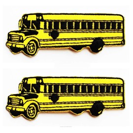 School Bus Transports Students Vehicle Car Kids Cartoon Iron on Embroidered Patch Supplies for Jacket Bags Jeans Backpack Clothes DIY (2 Pcs)