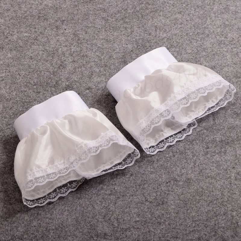 BLESSUME Victorian Lace Jabot with Cuffs, Little White Jabot Cuffs