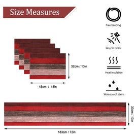 Modern Table Runner and Placemats Washable Set of 4 45 x 32 cm Red and Brown Wood Stripes Polyester Table Runner Summer Table Runner Washable Place Mats Set for Indoor and Outdoor Coffee Table 33 x