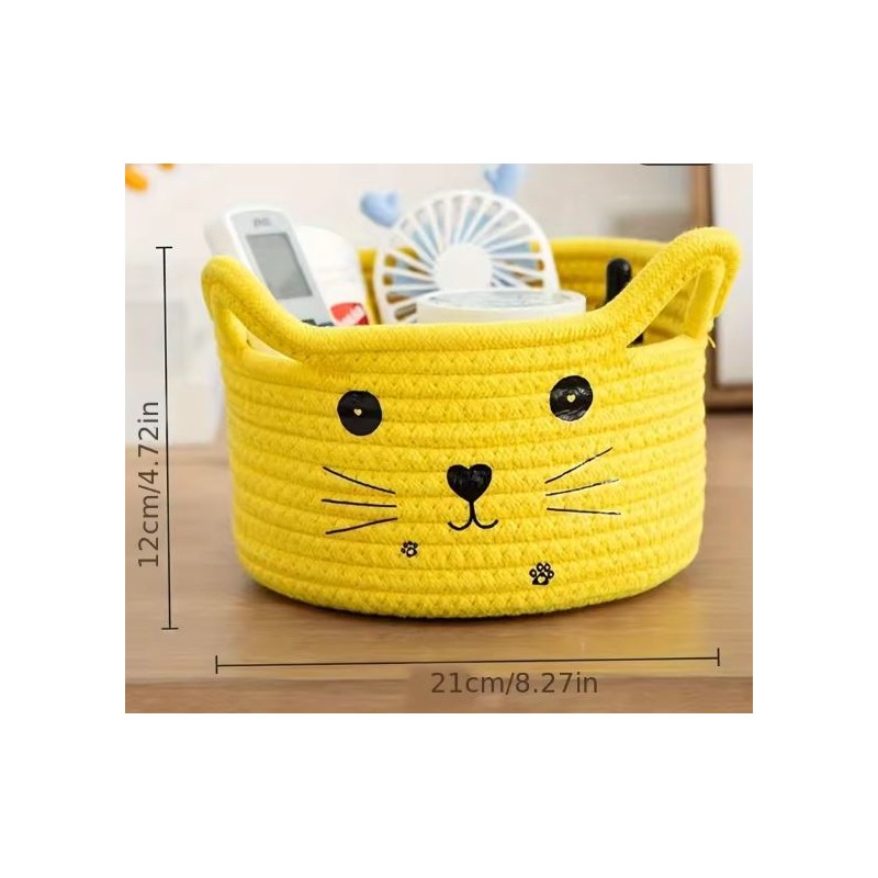 Cat-Shaped Cotton Rope Storage Basket for Pet Toy Organization –