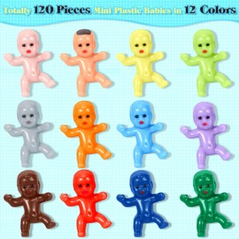 selizo Selizo 120pcs Mini Plastic Babies, Tiny Plastic Baby Figurines Small King Cake Babies Bulk for Ice Cube My Water Broke Baby Shower Games (12 Colors)