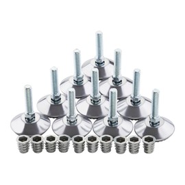 SOTECH Set of 10 Mobilia Adjustable Feet Diameter 40 mm M8 x 30 16° Tilting Including Screw-In Sleeves Furniture Foot Adjusting Screw