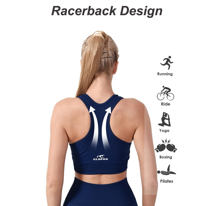 CLDFHX Sports Bras Women Seamless Padded Without Underwire High/Mid Impact