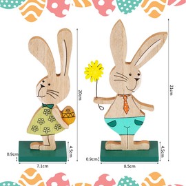 Zaloife Easter Decoration, Easter Bunny Figurine Made of Wood, Set of 2