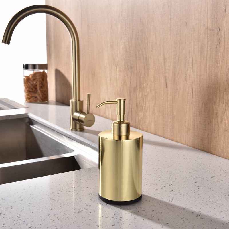 Stainless Steel Refillable Soap Dispenser - 15oz Bottle, Anti-Rust Gold,