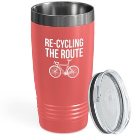 Bike Lover Coral Viking Tumbler 20oz - Re Cycling The Route - Sport Lovers Mountain Bicycle Cycling Racer Trails Chain Club Workout Enthusiasm