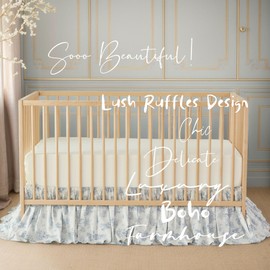 Brandream Boho Bohemian Girl Boy Baby Nursery Crib Bed Skirt Dust Ruffle - Neutral Solid Color Light Blue Farmhouse Chic 100% Percale Cotton Ruffle